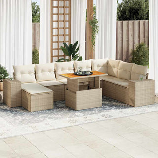 vidaXL 9 Piece Garden Sofa Set with Cushions Beige Poly Rattan Acacia - 3327411 - Sofa In Store