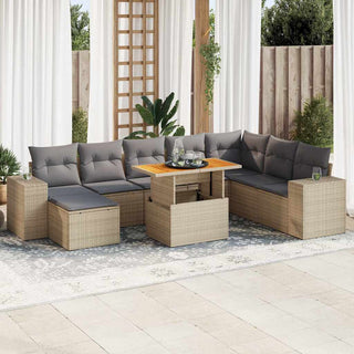 vidaXL 9 Piece Garden Sofa Set with Cushions Beige Poly Rattan Acacia - 3327412 - Sofa In Store