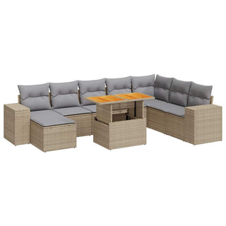 vidaXL 9 Piece Garden Sofa Set with Cushions Grey Poly Rattan Acacia - 3327413 - Sofa In Store