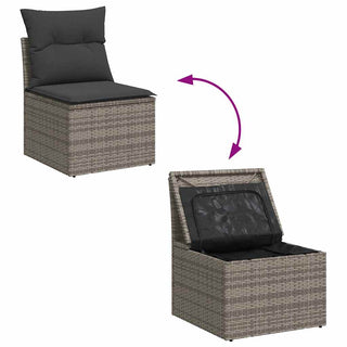 vidaXL 9 Piece Garden Sofa Set with Cushions Grey Poly Rattan Acacia - 3327413 - Sofa In Store