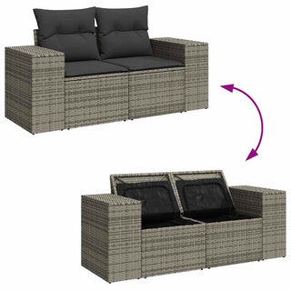vidaXL 9 Piece Garden Sofa Set with Cushions Grey Poly Rattan Acacia - 3327413 - Sofa In Store