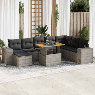 vidaXL 9 Piece Garden Sofa Set with Cushions Grey Poly Rattan Acacia - 3327413 - Sofa In Store