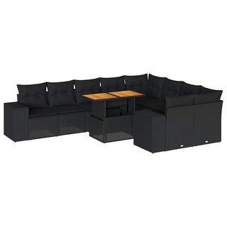 vidaXL 10 Piece Garden Sofa Set with Cushions Black Poly Rattan Acacia - 3327415 - Sofa In Store