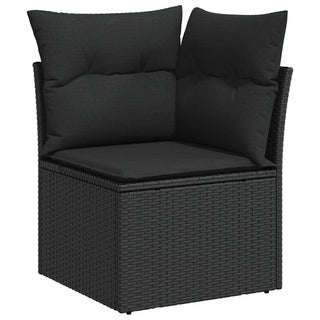 vidaXL 10 Piece Garden Sofa Set with Cushions Black Poly Rattan Acacia - 3327415 - Sofa In Store