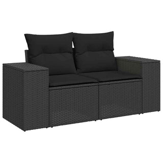 vidaXL 10 Piece Garden Sofa Set with Cushions Black Poly Rattan Acacia - 3327415 - Sofa In Store