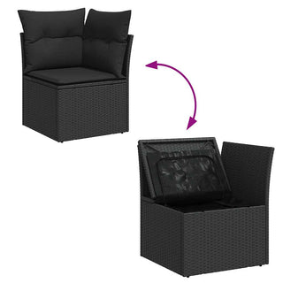 vidaXL 10 Piece Garden Sofa Set with Cushions Black Poly Rattan Acacia - 3327415 - Sofa In Store