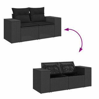 vidaXL 10 Piece Garden Sofa Set with Cushions Black Poly Rattan Acacia - 3327415 - Sofa In Store