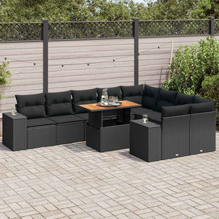 vidaXL 10 Piece Garden Sofa Set with Cushions Black Poly Rattan Acacia - 3327415 - Sofa In Store