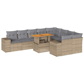 vidaXL 10 Piece Garden Sofa Set with Cushions Beige Poly Rattan Acacia - 3327419 - Sofa In Store