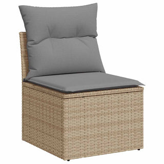 vidaXL 10 Piece Garden Sofa Set with Cushions Beige Poly Rattan Acacia - 3327419 - Sofa In Store