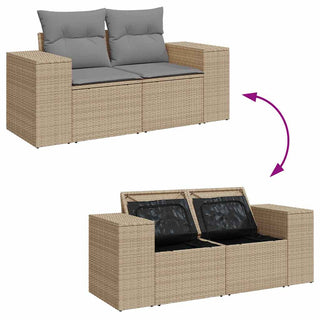 vidaXL 10 Piece Garden Sofa Set with Cushions Beige Poly Rattan Acacia - 3327419 - Sofa In Store