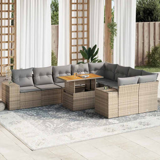 vidaXL 10 Piece Garden Sofa Set with Cushions Beige Poly Rattan Acacia - 3327419 - Sofa In Store