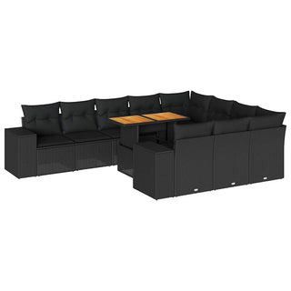 vidaXL 10 Piece Garden Sofa Set with Cushions Black Poly Rattan Acacia - 3327422 - Sofa In Store