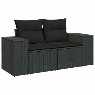 vidaXL 10 Piece Garden Sofa Set with Cushions Black Poly Rattan Acacia - 3327422 - Sofa In Store