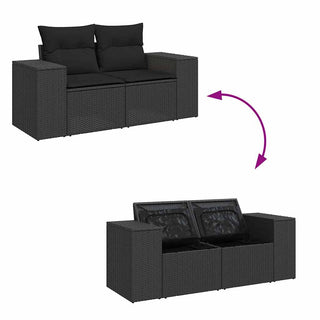 vidaXL 10 Piece Garden Sofa Set with Cushions Black Poly Rattan Acacia - 3327422 - Sofa In Store