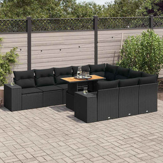 vidaXL 10 Piece Garden Sofa Set with Cushions Black Poly Rattan Acacia - 3327422 - Sofa In Store