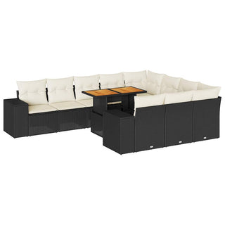 vidaXL 10 Piece Garden Sofa Set with Cushions Black Poly Rattan Acacia - 3327423 - Sofa In Store