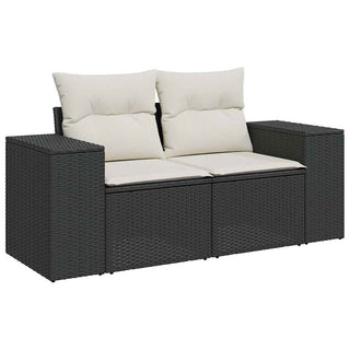 vidaXL 10 Piece Garden Sofa Set with Cushions Black Poly Rattan Acacia - 3327423 - Sofa In Store
