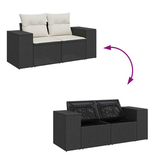 vidaXL 10 Piece Garden Sofa Set with Cushions Black Poly Rattan Acacia - 3327423 - Sofa In Store