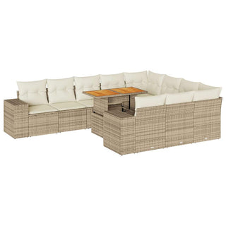 vidaXL 10 Piece Garden Sofa Set with Cushions Beige Poly Rattan Acacia - 3327425 - Sofa In Store