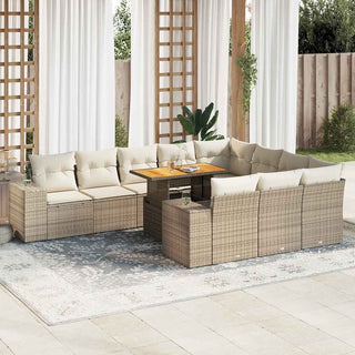 vidaXL 10 Piece Garden Sofa Set with Cushions Beige Poly Rattan Acacia - 3327425 - Sofa In Store