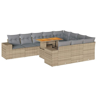 vidaXL 10 Piece Garden Sofa Set with Cushions Beige Poly Rattan Acacia - 3327426 - Sofa In Store