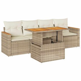 vidaXL 5 Piece Garden Sofa Set with Cushions Beige Poly Rattan Acacia - 3327432 - Sofa In Store