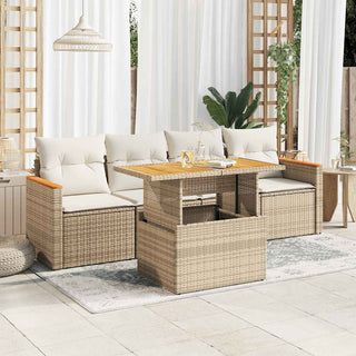 vidaXL 5 Piece Garden Sofa Set with Cushions Beige Poly Rattan Acacia - 3327432