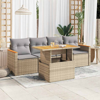 vidaXL 5 Piece Garden Sofa Set with Cushions Beige Poly Rattan Acacia - 3327433
