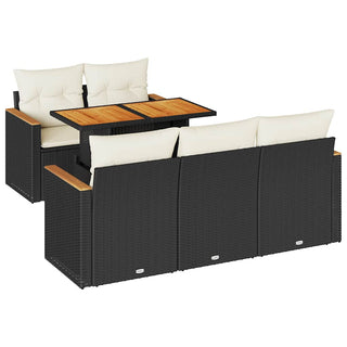 vidaXL 6 Piece Garden Sofa Set with Cushions Black Poly Rattan Acacia - 3327437 - Sofa In Store
