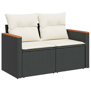 vidaXL 6 Piece Garden Sofa Set with Cushions Black Poly Rattan Acacia - 3327437 - Sofa In Store