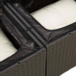vidaXL 6 Piece Garden Sofa Set with Cushions Black Poly Rattan Acacia - 3327437 - Sofa In Store