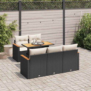 vidaXL 6 Piece Garden Sofa Set with Cushions Black Poly Rattan Acacia - 3327437 - Sofa In Store