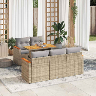 vidaXL 6 Piece Garden Sofa Set with Cushions Beige Poly Rattan Acacia - 3327440 - Sofa In Store