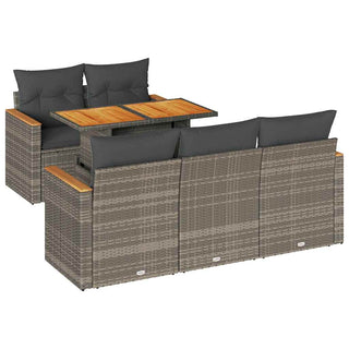 vidaXL 6 Piece Garden Sofa Set with Cushions Grey Poly Rattan Acacia - 3327441 - Sofa In Store