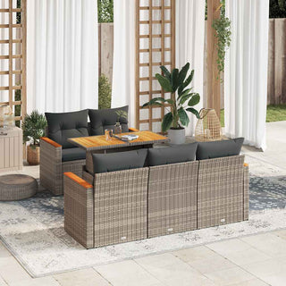 vidaXL 6 Piece Garden Sofa Set with Cushions Grey Poly Rattan Acacia - 3327441 - Sofa In Store