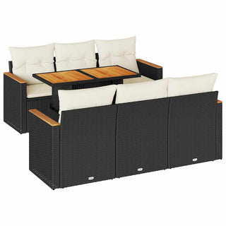 vidaXL 7 Piece Garden Sofa Set with Cushions Black Poly Rattan Acacia - 3327444 - Sofa In Store