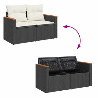 vidaXL 7 Piece Garden Sofa Set with Cushions Black Poly Rattan Acacia - 3327444 - Sofa In Store
