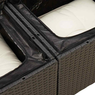 vidaXL 7 Piece Garden Sofa Set with Cushions Black Poly Rattan Acacia - 3327444 - Sofa In Store