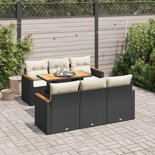vidaXL 7 Piece Garden Sofa Set with Cushions Black Poly Rattan Acacia - 3327444 - Sofa In Store