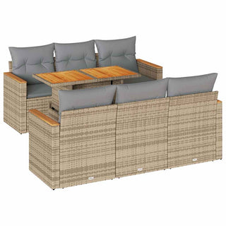 vidaXL 7 Piece Garden Sofa Set with Cushions Beige Poly Rattan Acacia - 3327447 - Sofa In Store
