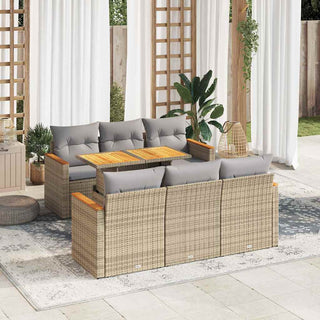 vidaXL 7 Piece Garden Sofa Set with Cushions Beige Poly Rattan Acacia - 3327447 - Sofa In Store
