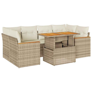 vidaXL 6 Piece Garden Sofa Set with Cushions Beige Poly Rattan Acacia - 3327453 - Sofa In Store