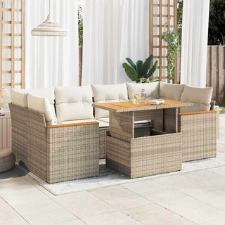 vidaXL 6 Piece Garden Sofa Set with Cushions Beige Poly Rattan Acacia - 3327453 - Sofa In Store