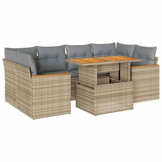 vidaXL 6 Piece Garden Sofa Set with Cushions Beige Poly Rattan Acacia - 3327454 - Sofa In Store
