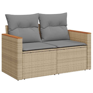 vidaXL 6 Piece Garden Sofa Set with Cushions Beige Poly Rattan Acacia - 3327454 - Sofa In Store