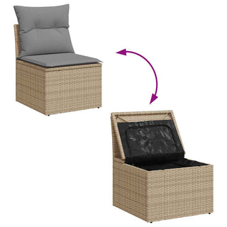 vidaXL 6 Piece Garden Sofa Set with Cushions Beige Poly Rattan Acacia - 3327454 - Sofa In Store