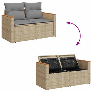 vidaXL 6 Piece Garden Sofa Set with Cushions Beige Poly Rattan Acacia - 3327454 - Sofa In Store