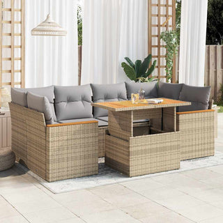 vidaXL 6 Piece Garden Sofa Set with Cushions Beige Poly Rattan Acacia - 3327454 - Sofa In Store