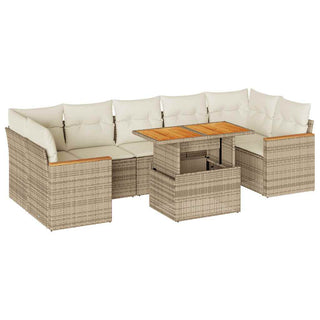 vidaXL 7 Piece Garden Sofa Set with Cushions Beige Poly Rattan Acacia - 3327460 - Sofa In Store